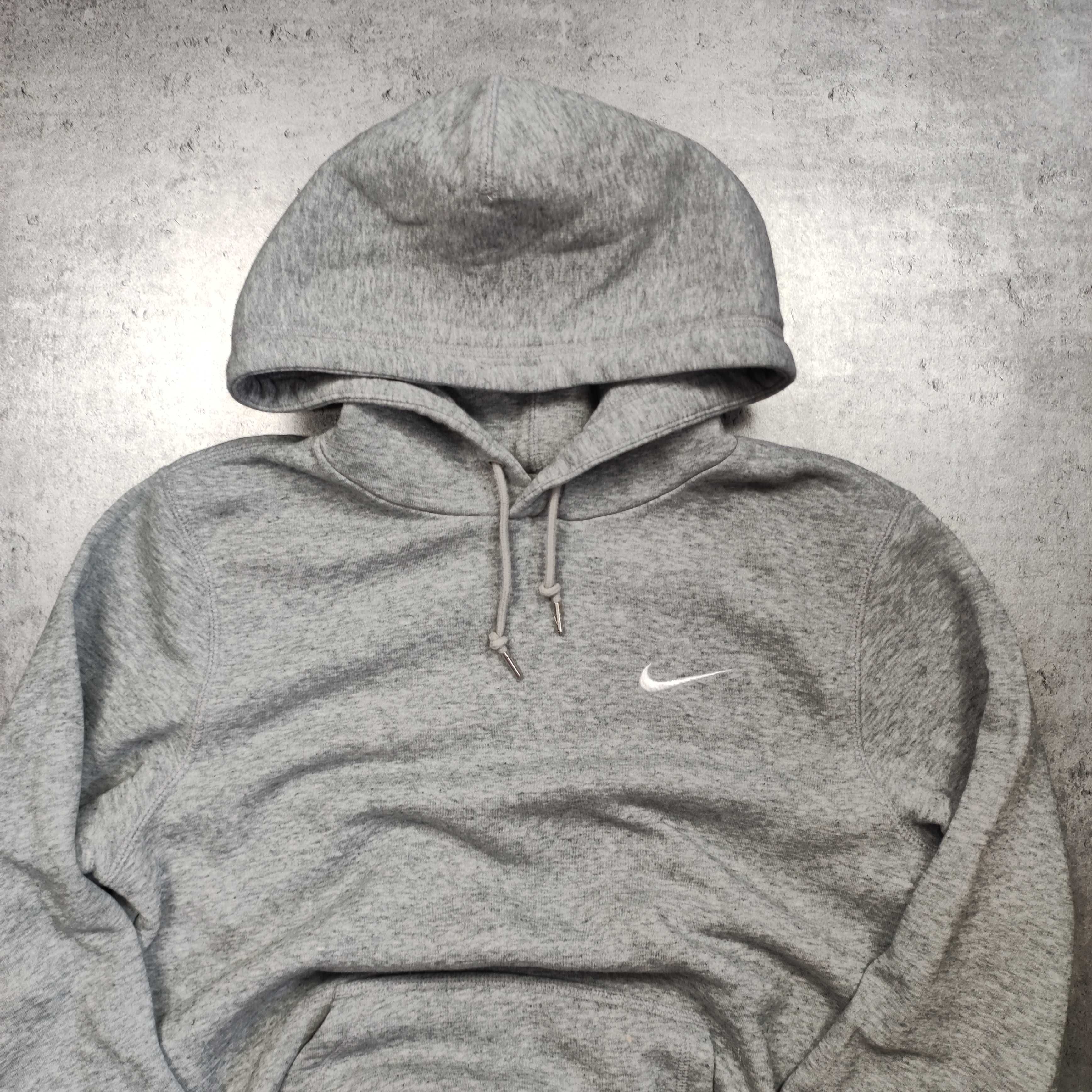 MĘSKA Bluza Bawełniana Hoodie z Kapturem Nike Szara Klasyczna Swoosh