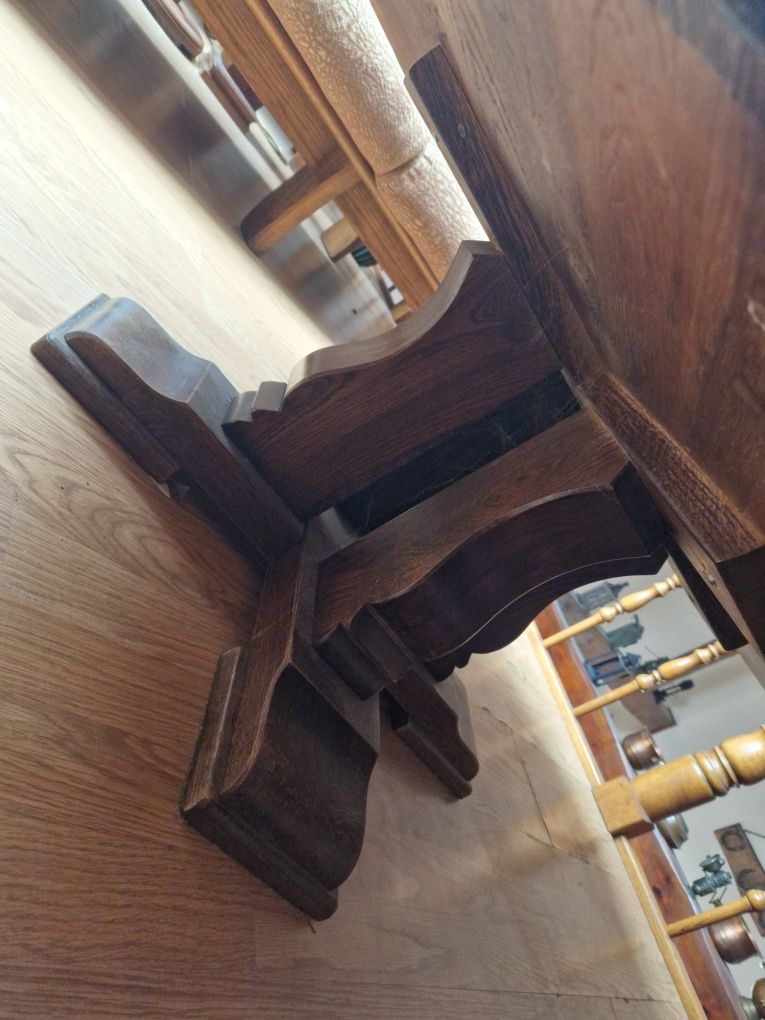 Stół dębowy antyk ławostół ośmiokątny drewniany stylowy stolik kawowy