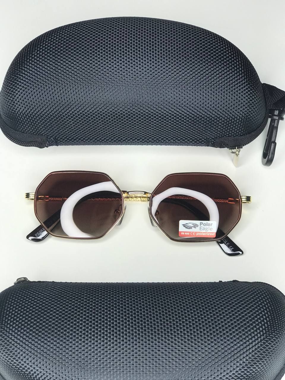 Солнцезащитные очки Octagonal бронзовые с золотой оправой Polarized