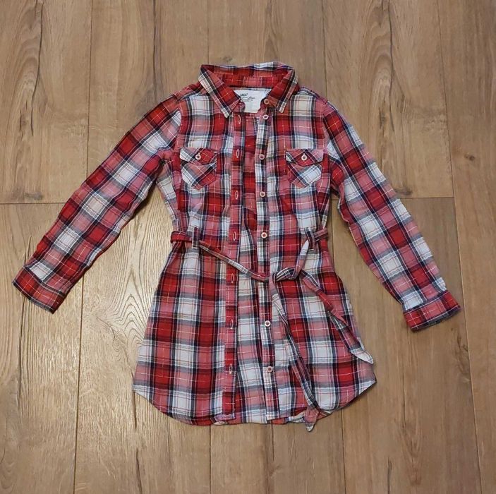 Koszula świąteczna dziewczęca z długim rękawem, w kratę, roz. 110 4-5L