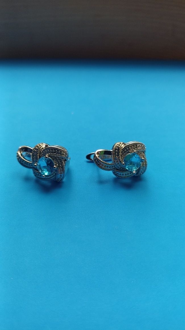 Сережки,серьги ,блакитний камінь,925 проба
