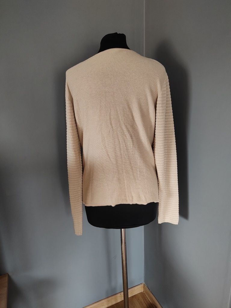 Beżowa bluzka sweter przód asymetryczny 40% bawełna