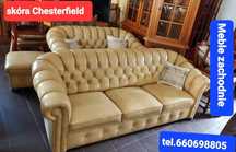 Zestaw Mebli do salonu Chesterfield ze skóry naturalnej
