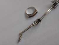srebrny kpl z granatami, bransoleta pierścionek, srebro 925