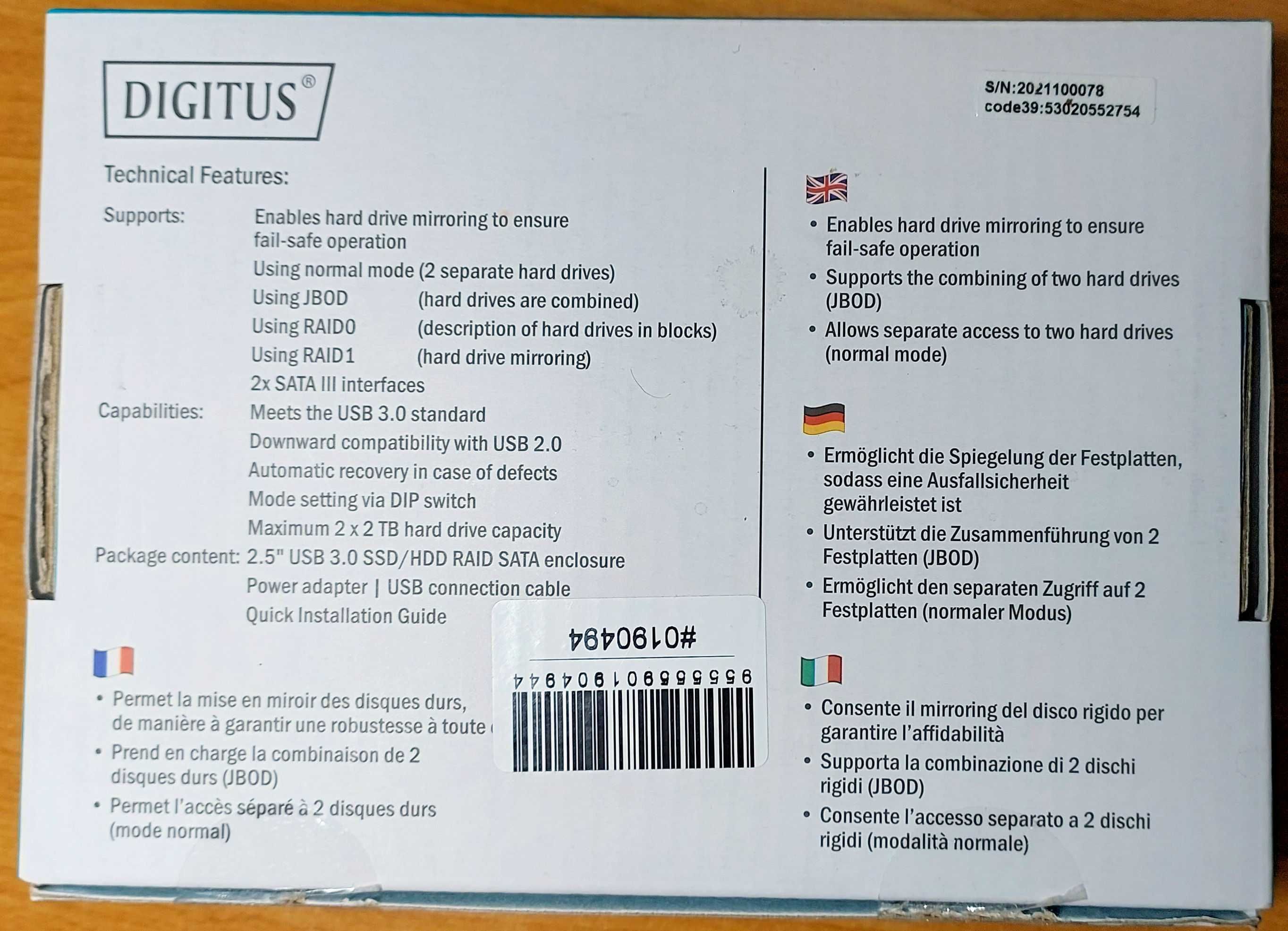 Зовнішня кишеня з RAID контролером для 2.5" дисків Digitus DA-71116