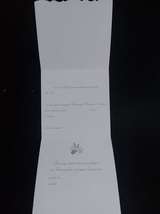 Zaproszenia na Komunię świętą 8 sztuk