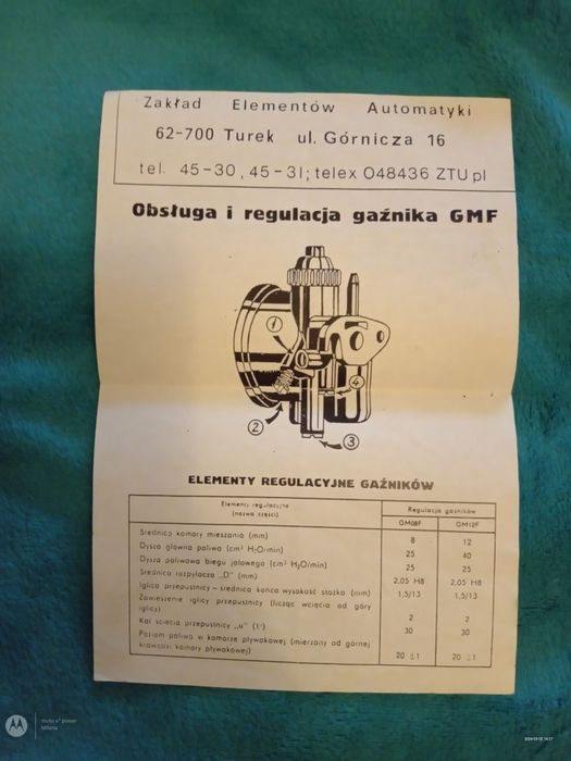 Sprzedam obsługa i regulacja gaźnika GMF