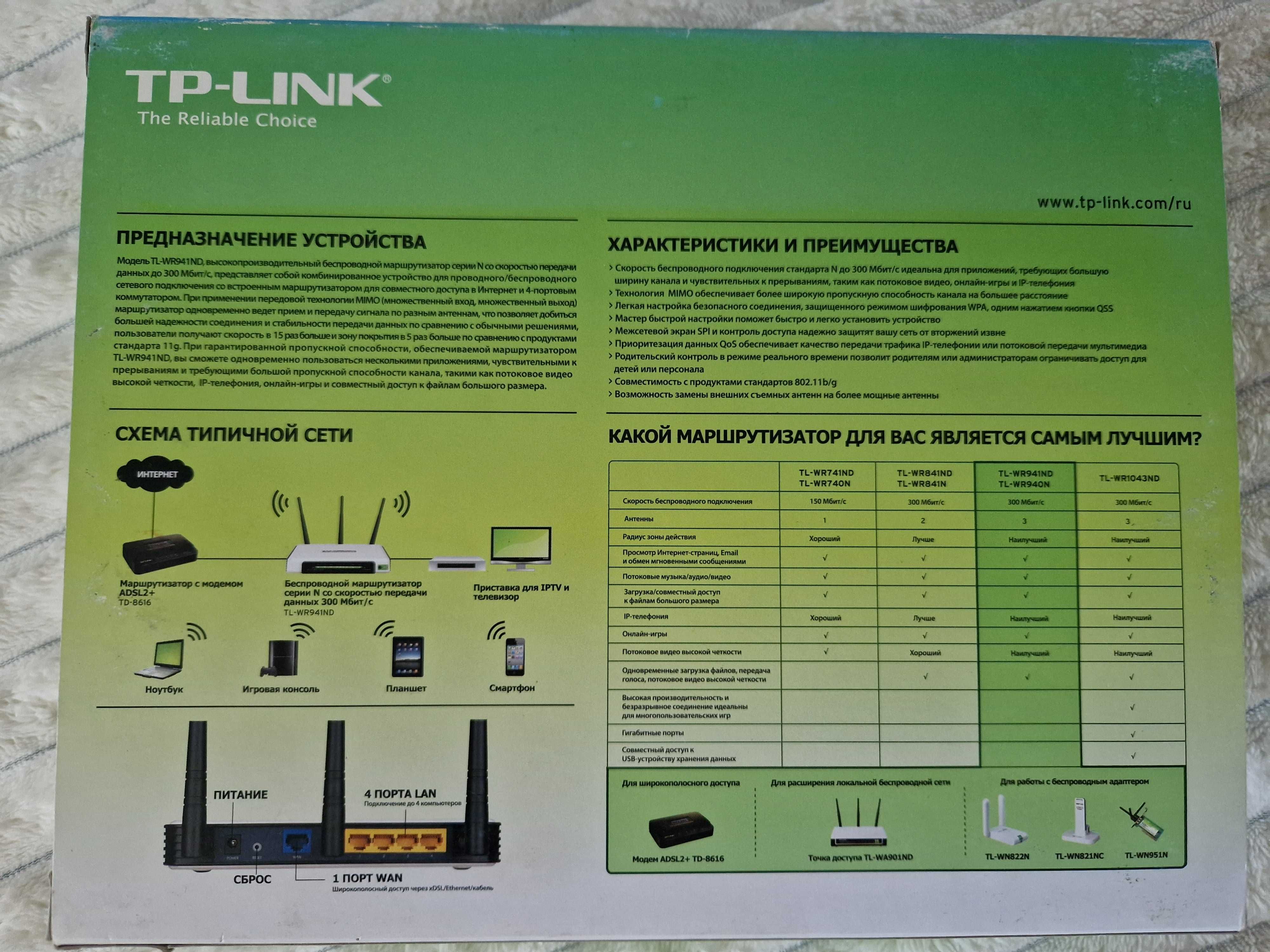 Wi-Fi роутер TP-LINK модель TL-WR941ND
