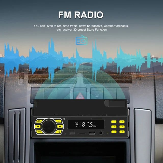 Rádio 1din MP3 Bluetooth FM SD AUX FM com base para telemóvel NOVO