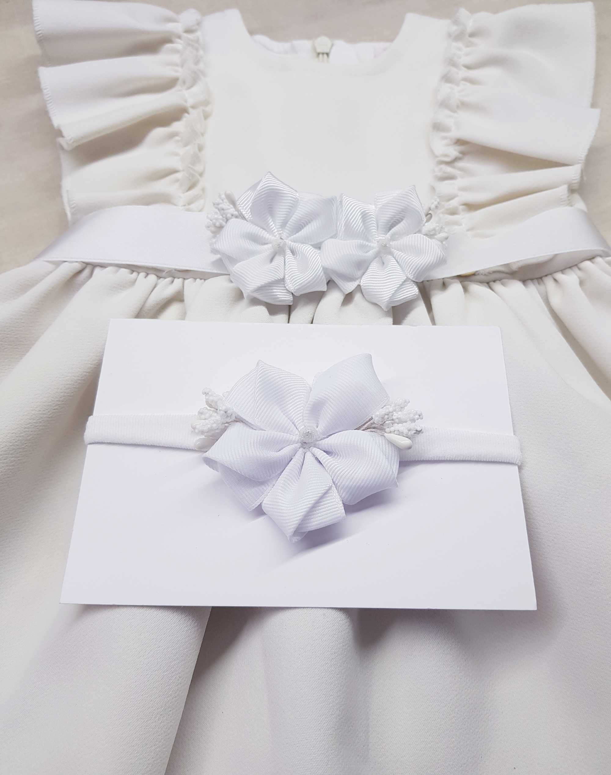 Zestaw pas i opaska z kwiatami białe na chrzest urodziny wesele