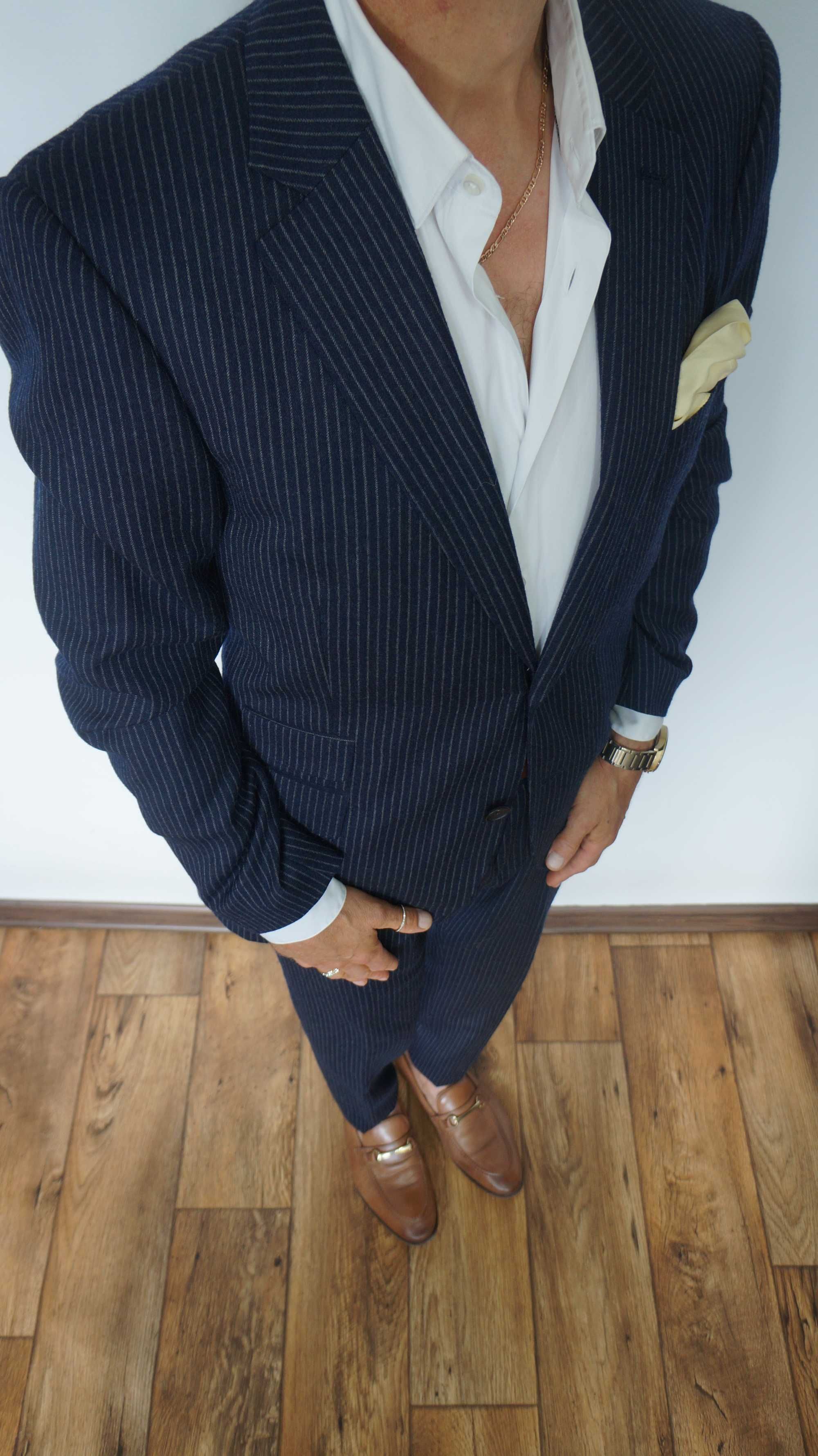 Garnitur The Tailoring Club Wełna Rozmiar 50 Kolor Granatowy Prążki