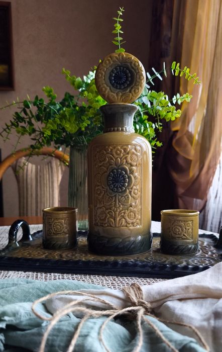 Графин набор для вина блюдо поднос солонка майолика керамика посуда