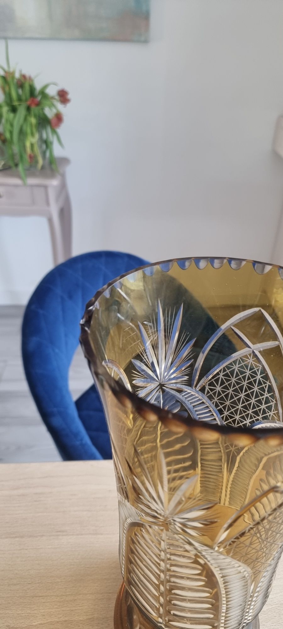 Piękny wielki wazon kolorowy kryształ antyk vintage retro prl