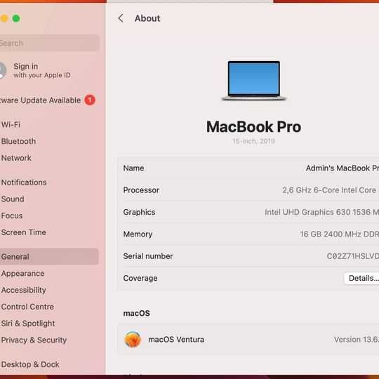 MacBook Pro 15 de 2019 Intel i7 6 Core 16 GB RAM 500GB SSD