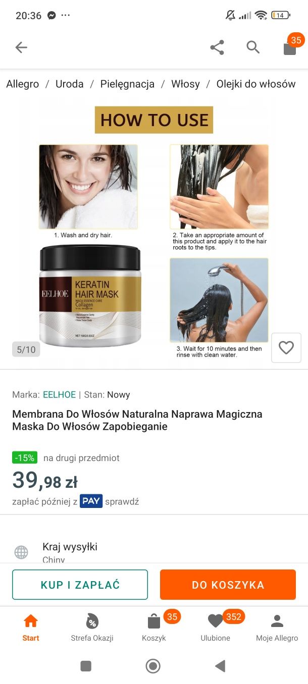 Maska do włosów Eelhoe keratyna i kolagen