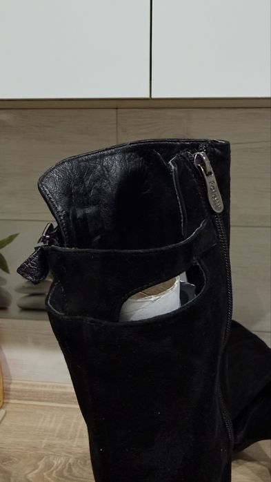 Сапожки замш натуральний 38 високий каблук