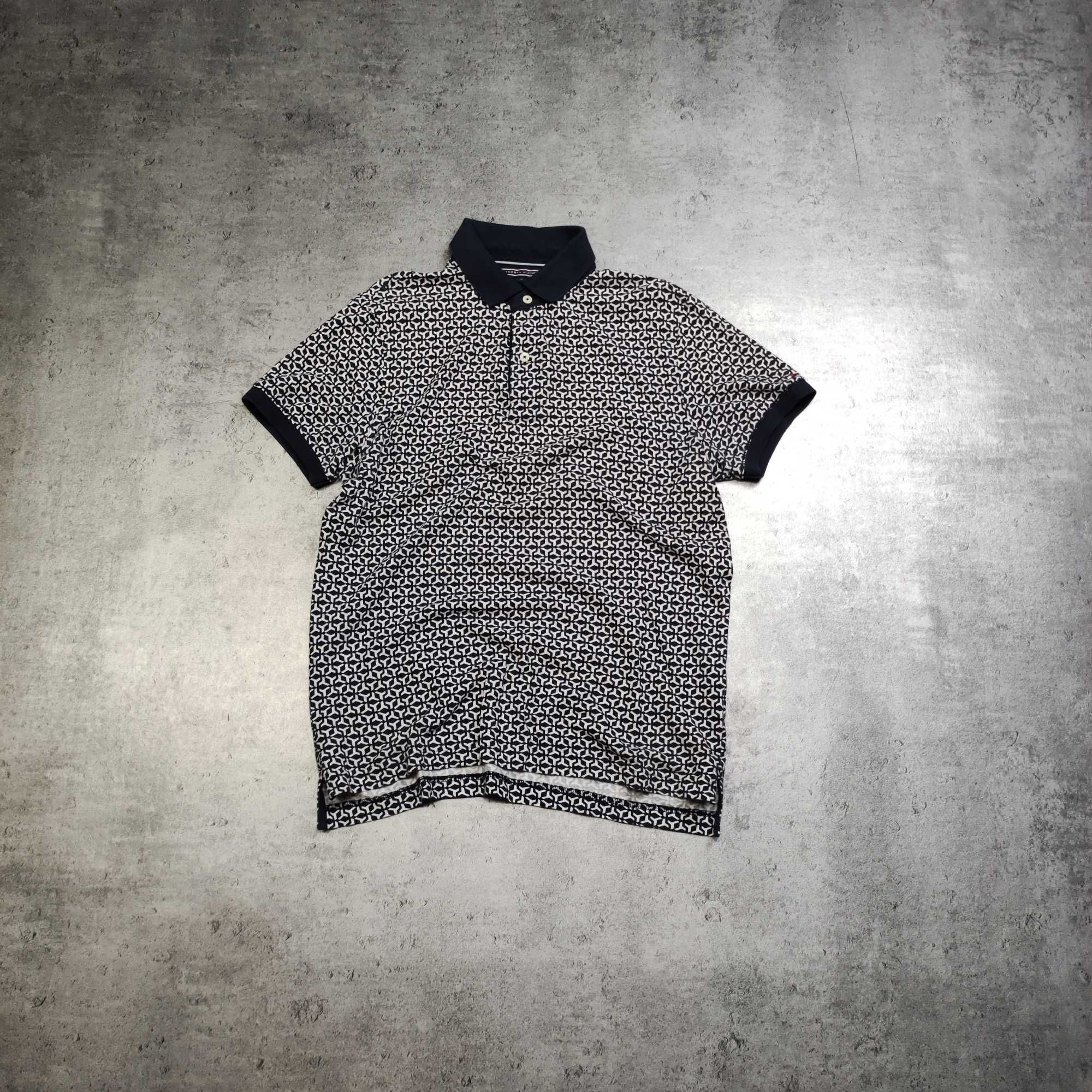 MĘSKA Koszulka Polo Granatowa Wzorek Bawełna TH Tommy Hilfiger Haft