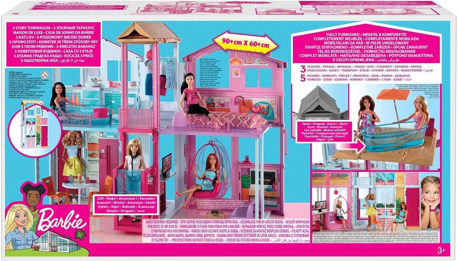 BARBIE 3 Piętrowy domek dla lalek z windą i akcesoriami DLY32 NOWY