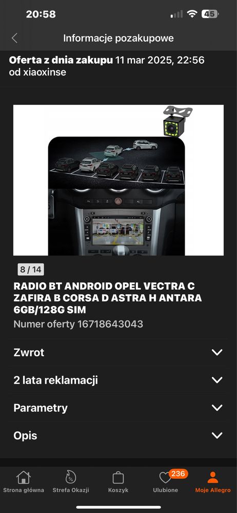 Radio Zafira B Android karta sim 6gb