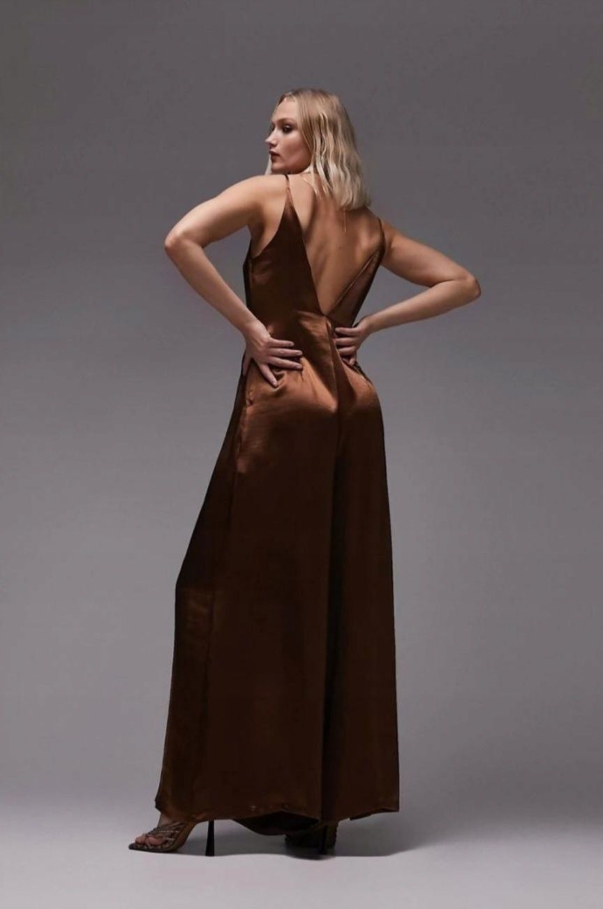 OKAZJA Top shop piękny satynowy kombinezon wieczorowy set s 36 m 38