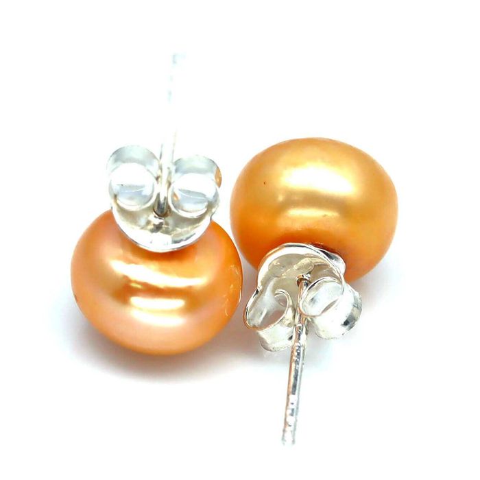 Серебряные серьги с натуральным желтым Жемчугом