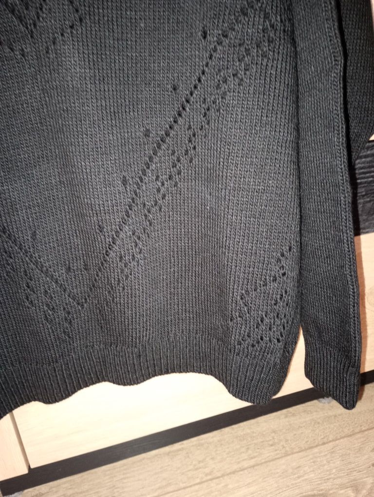 Czarny ażurowy sweter damski oversize s m l