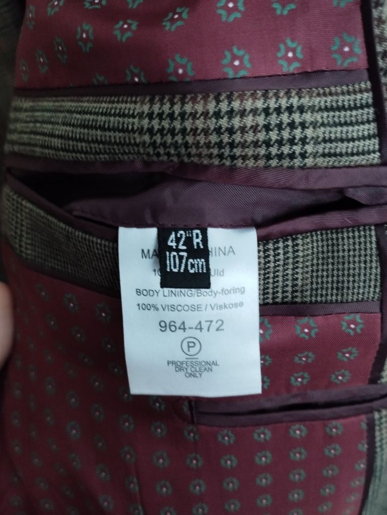 Marynarka w pepitkę brąz 100% wełna 42R XL Next