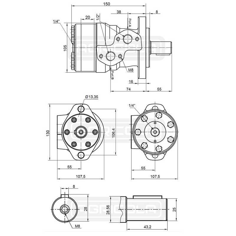 Silnik hydrauliczny BMR 100 O2 WC25 z płytą i tuleją