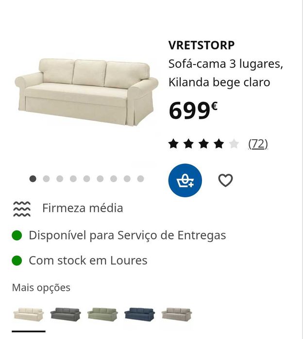 Sofá-cama 3 lugares, bege claro