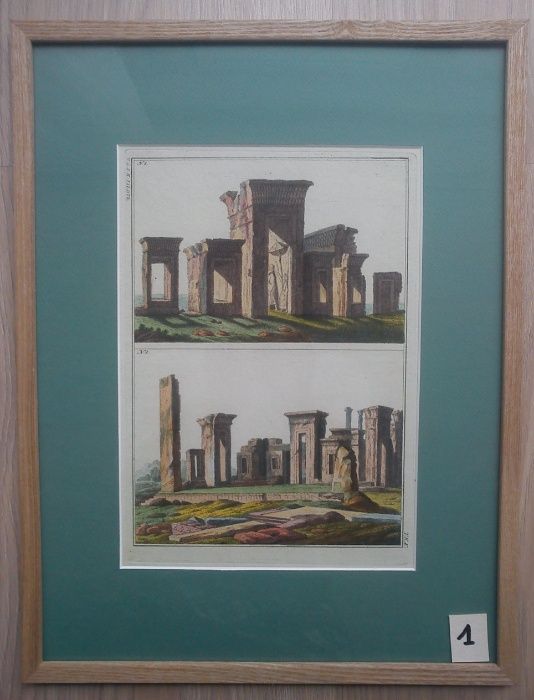 Miedzioryt z początku XIX w. ruiny pałacu Dariusza w Persepolis
