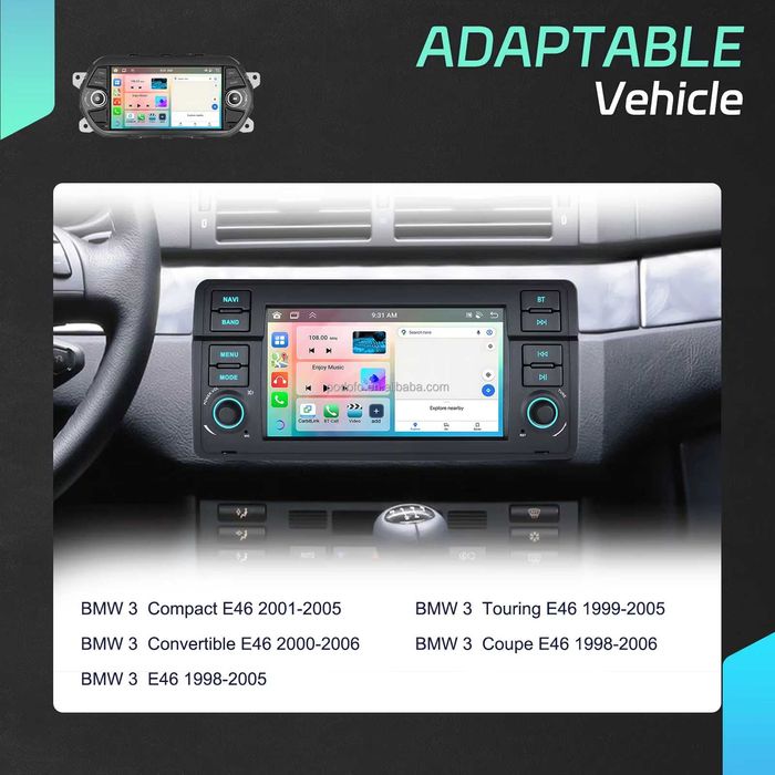 Rádio 7" BMW Serie 3 E46 c/ CarPlay/Android Auto GPS (4/64GB) NOVO