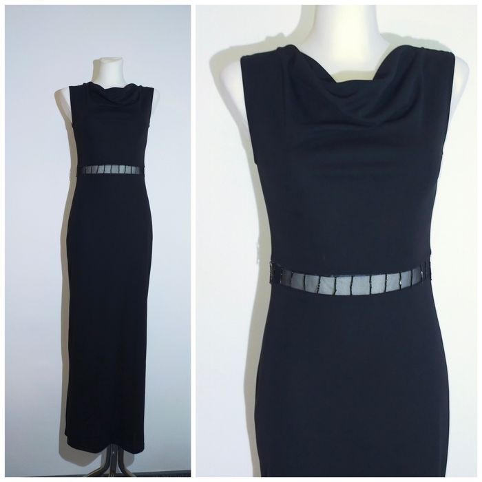 Sukienka suknia długa maxi czarna wodny dekolt prosta wesele 36 S