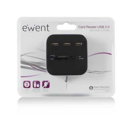 Leitor de cartões USB 2.0 + Hub de 3 portas