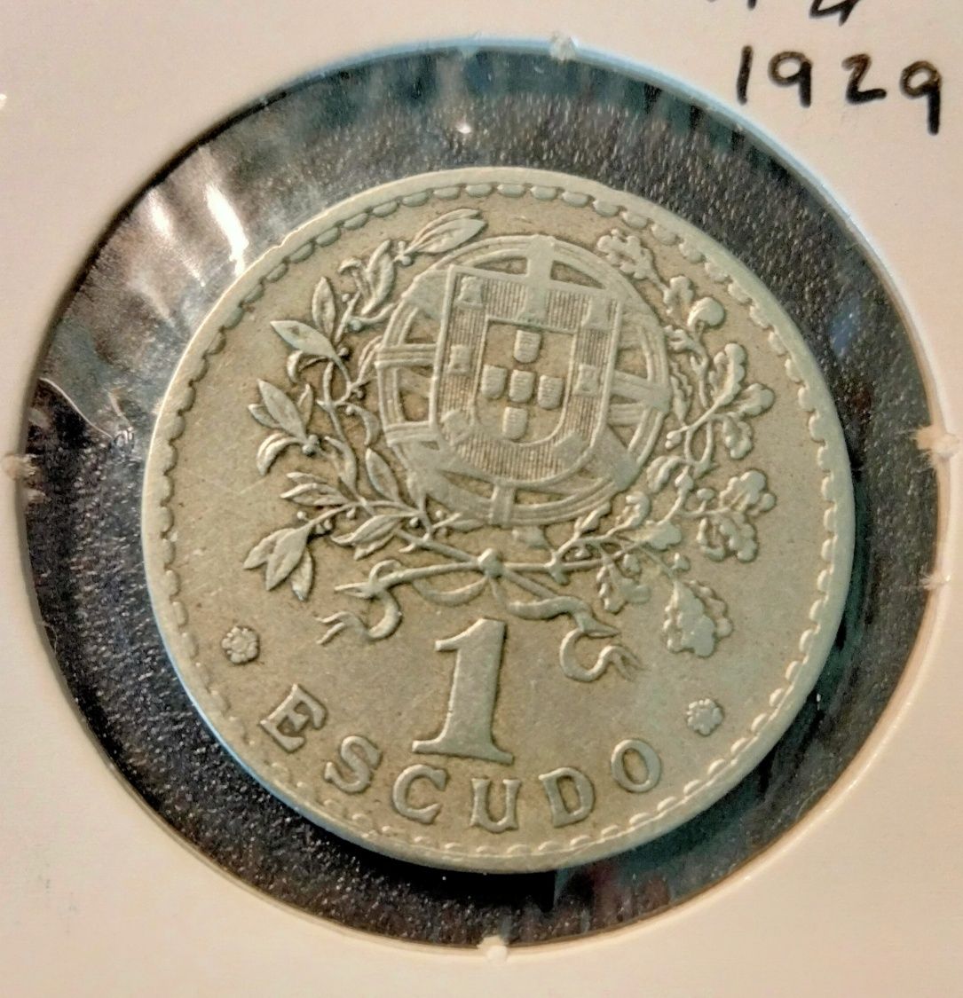 Moeda antiga - 1 escudo - 1929 - Alpaca