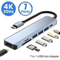 Адаптер Usb c Hub type c 7 в 1 HDMI PD SD TF macbook 4K 30hz usb 3.0