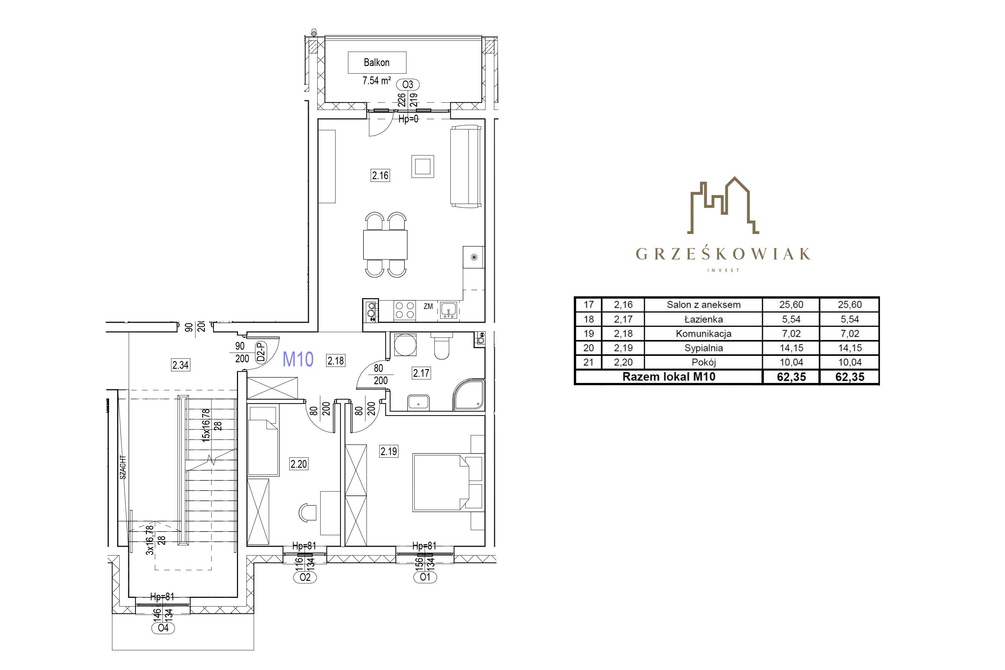 Mieszkanie nr 9, 10 - 62,35m2 | 2 sypialnie | balkon