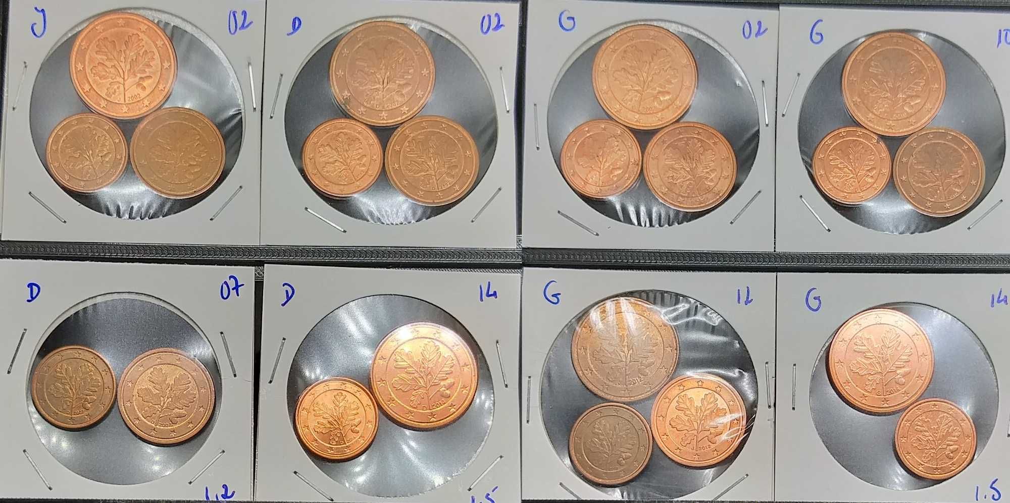 Lotes de moedas de 1,2e5 cêntimos de vários países