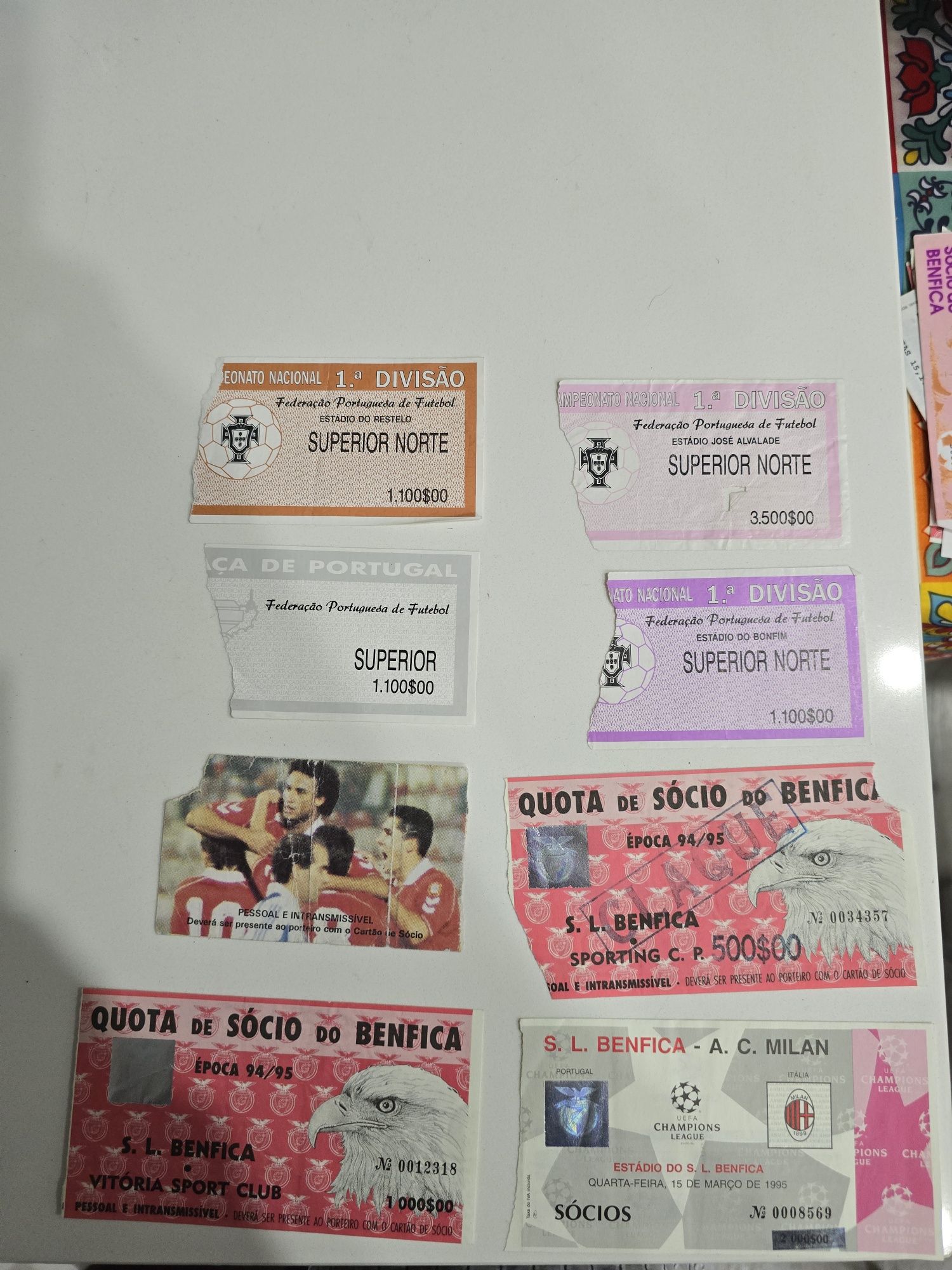 Bilhetes usados Benfica para colecionadores