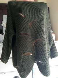 Italy sweter khaki tunika ażur 140 cm pachy 52 54