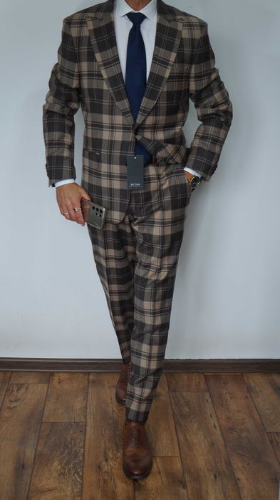 Garnitur Nowy Bytom Wełna Rozmiar 176/108/96 Brąz/Beż Krata