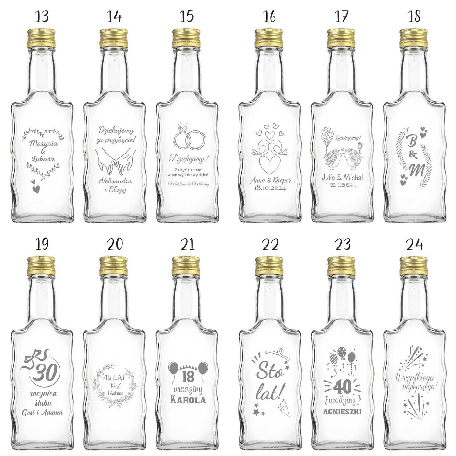 10x butelka FALA 200 ml z zakrętką na wesele ślub nalewki + grawer