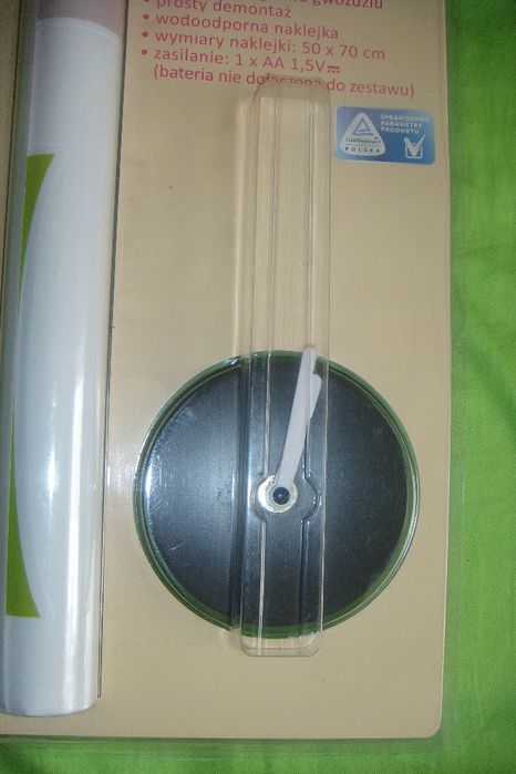 NOWY duży zegar naklejany na ścianę Delco zielony 95 cm P-Ń