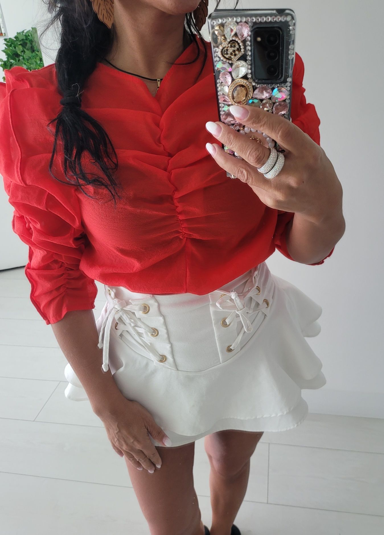 Bluzka H&M  czerwona marszczenia gumki