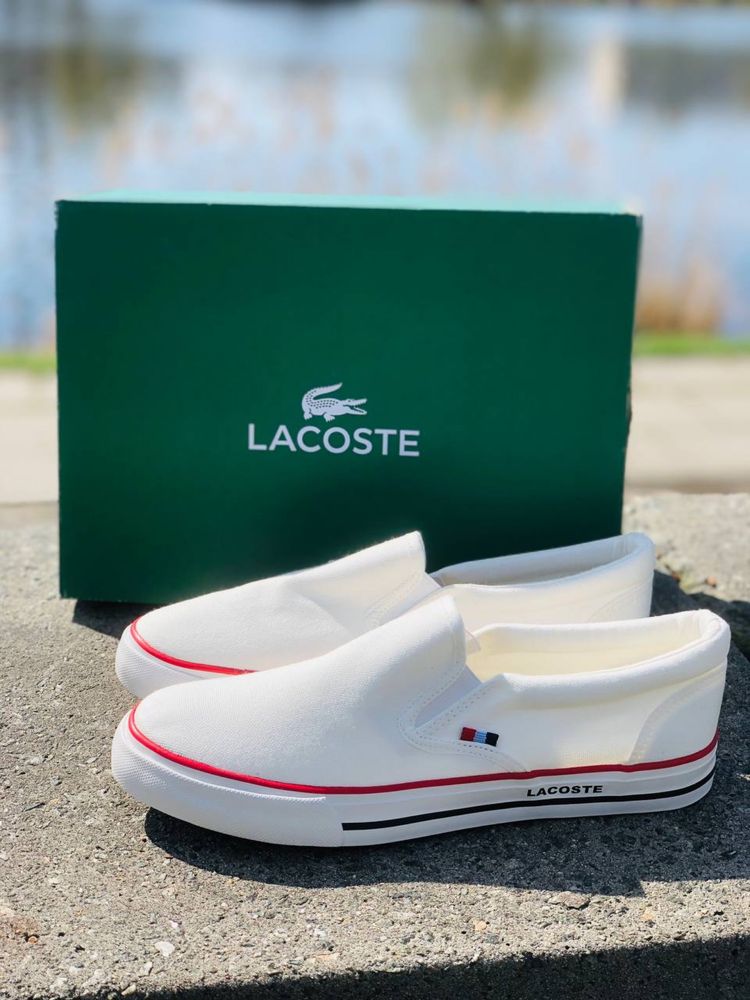 Летние тканевые мужские мокасины Лакоста / слипоны Lacoste тряпчаные