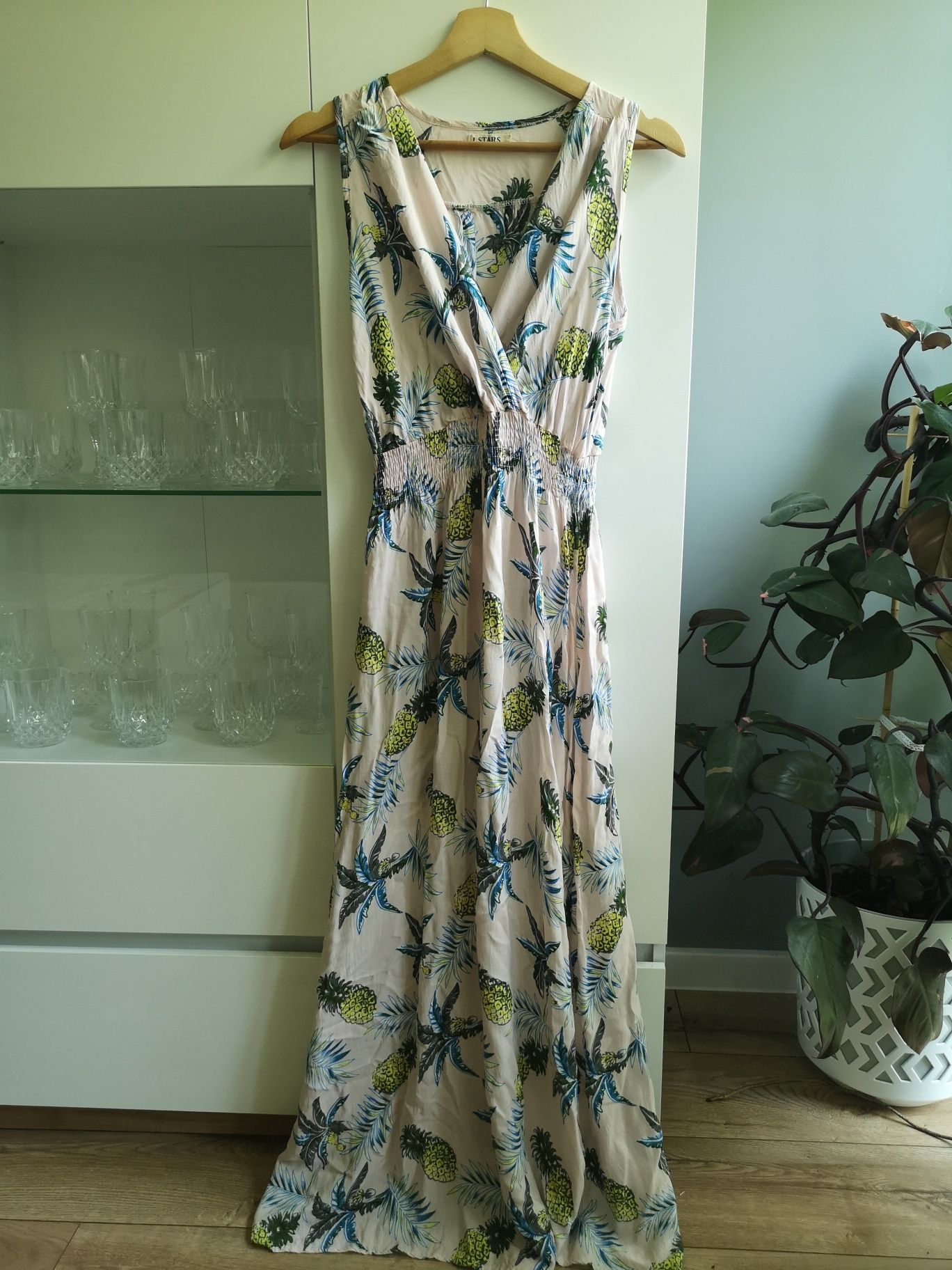 Sukienka damska letnia l-xl 40-42 długa maxi na grubych ramiączkach ró