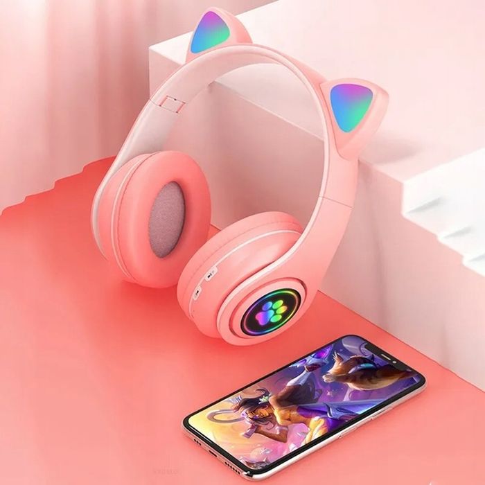 Słuchawki Bezprzewodowe Z Mikrofonem Kolorowe Kocie Uszy Led Dla Dziec