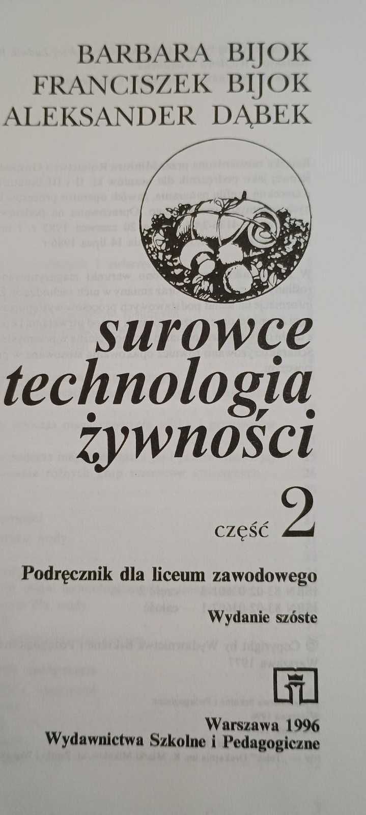 Surowce i technologia żywności część 2 książka podręcznik