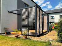 Zadaszenie tarasu, pergola, drewno BSH, shutters, altana, poliwęglan