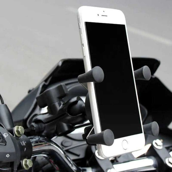 Suporte telemóvel USB garras 4 pontos fixação espelho cafe racer