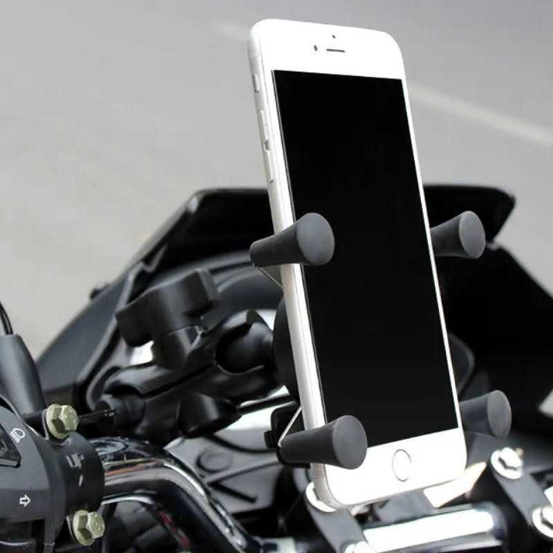 Suporte telemóvel USB garras 4 pontos fixação moto cafe racer